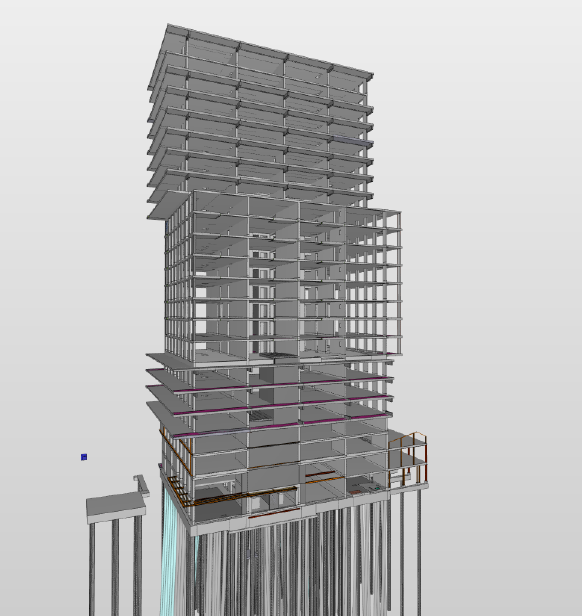 Figuur 7 Constructiemodel (bron: IMd Raadgevende Ingenieurs). Draaglijnen lopen door tot in de fundering