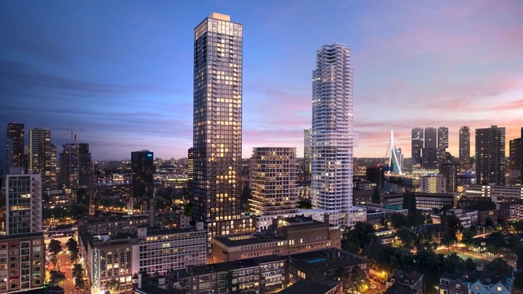 Figuur 3 Impressie van The BaanTower (links) met direct ernaast (lager) Downtown en rechts de Cooltoren