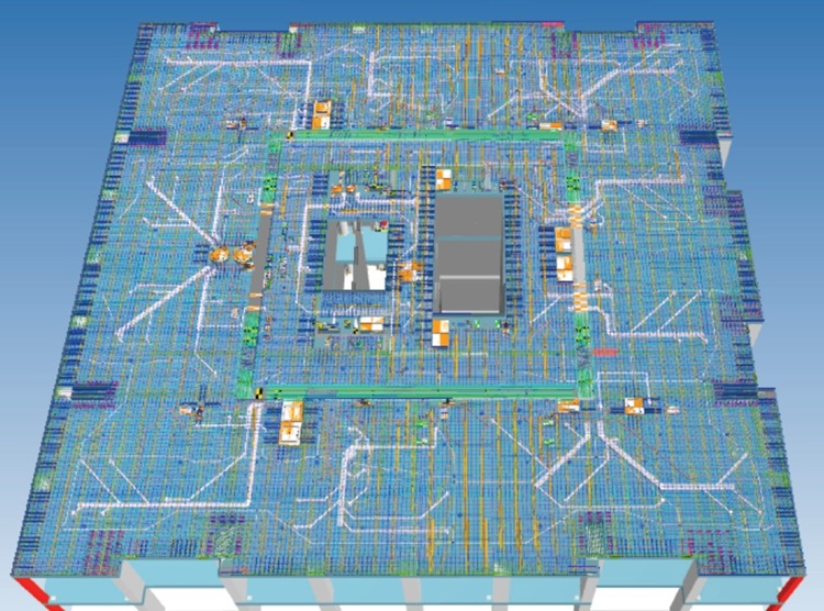 Figuur 14 BIM-model van de wapening en de leidingen in de vloer